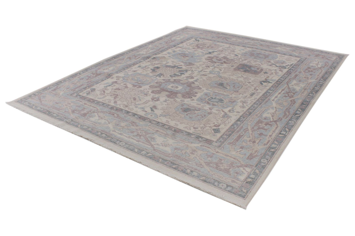 8x10 Ivory and Blue Turkish Traditional Rug