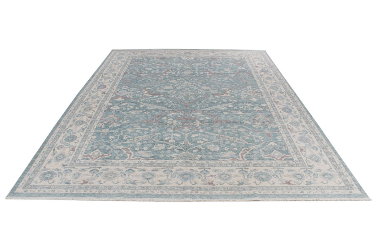 8x11 Blue and Ivory Turkish Traditional Rug
