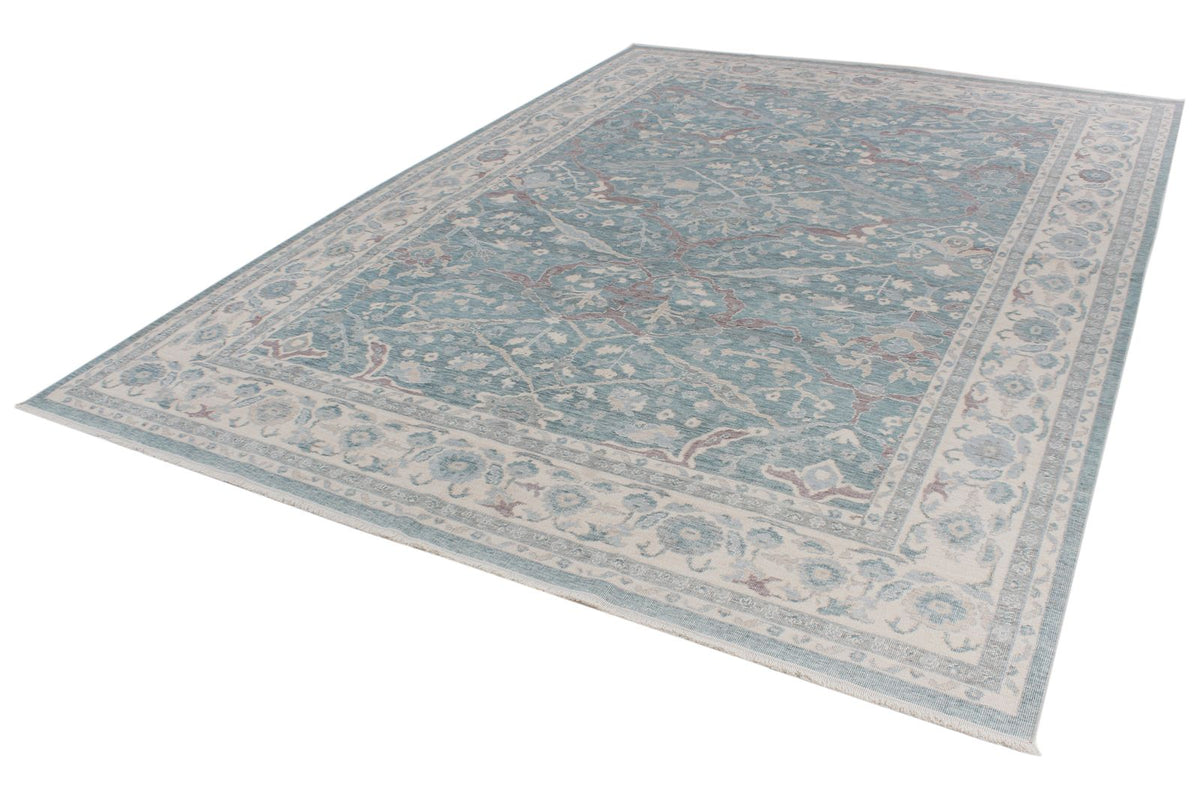 8x11 Blue and Ivory Turkish Traditional Rug