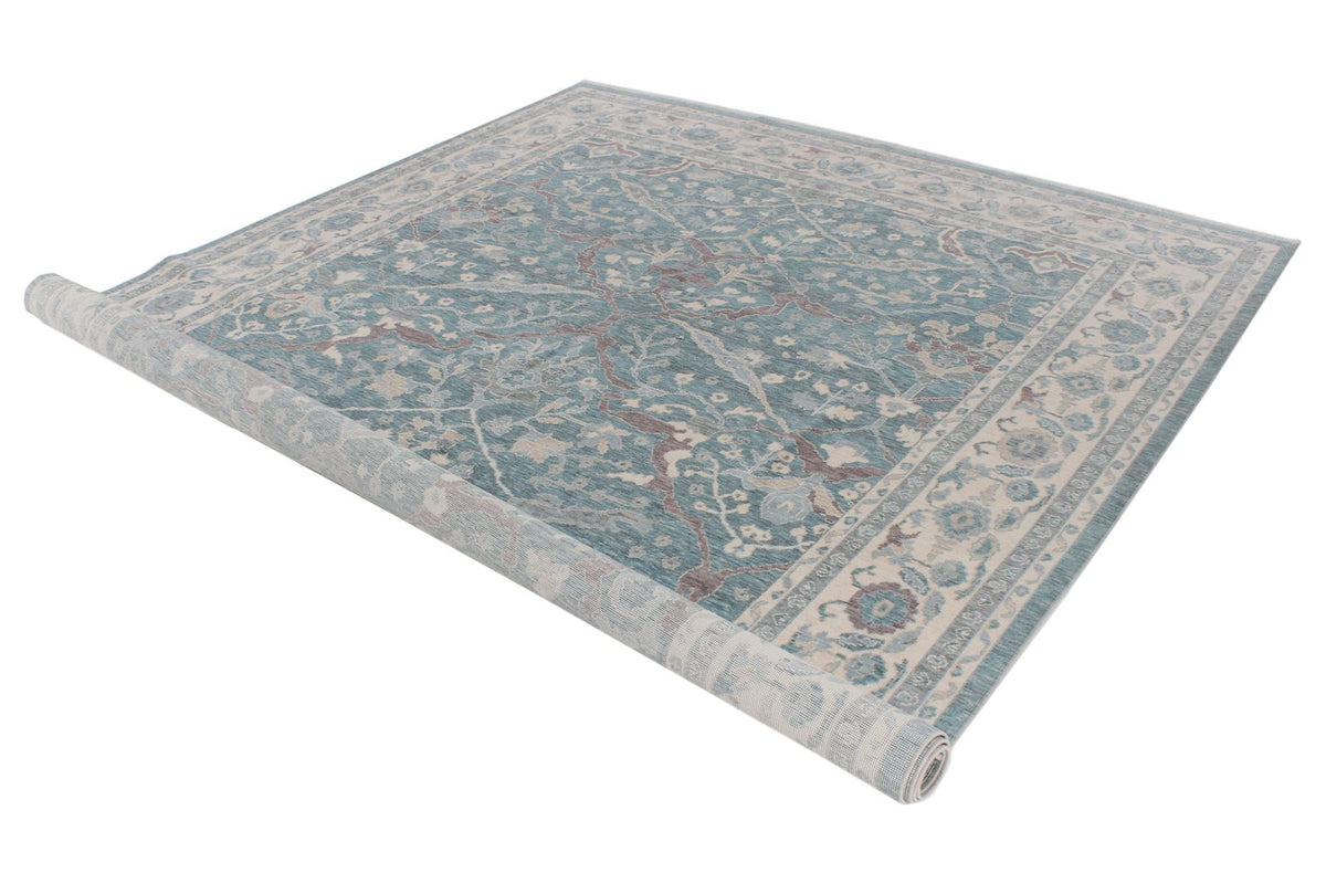 8x11 Blue and Ivory Turkish Traditional Rug