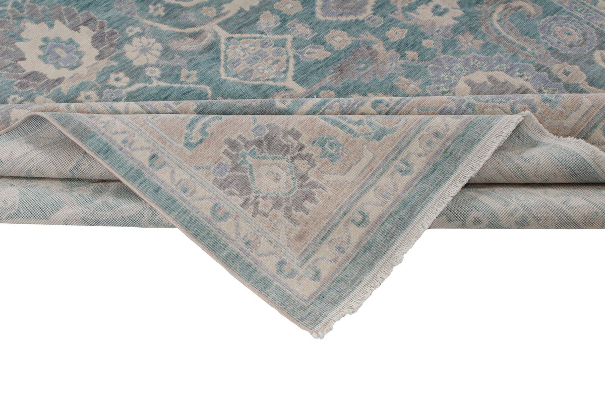 7x10 Light Green and Beige Turkish Traditional Rug