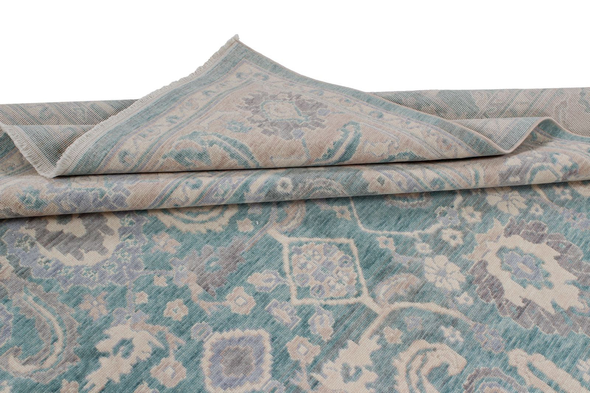 7x10 Light Green and Beige Turkish Traditional Rug