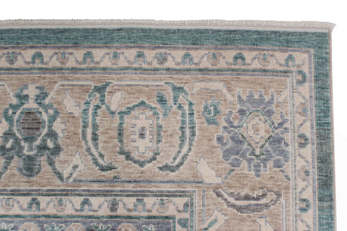 7x10 Light Green and Beige Turkish Traditional Rug