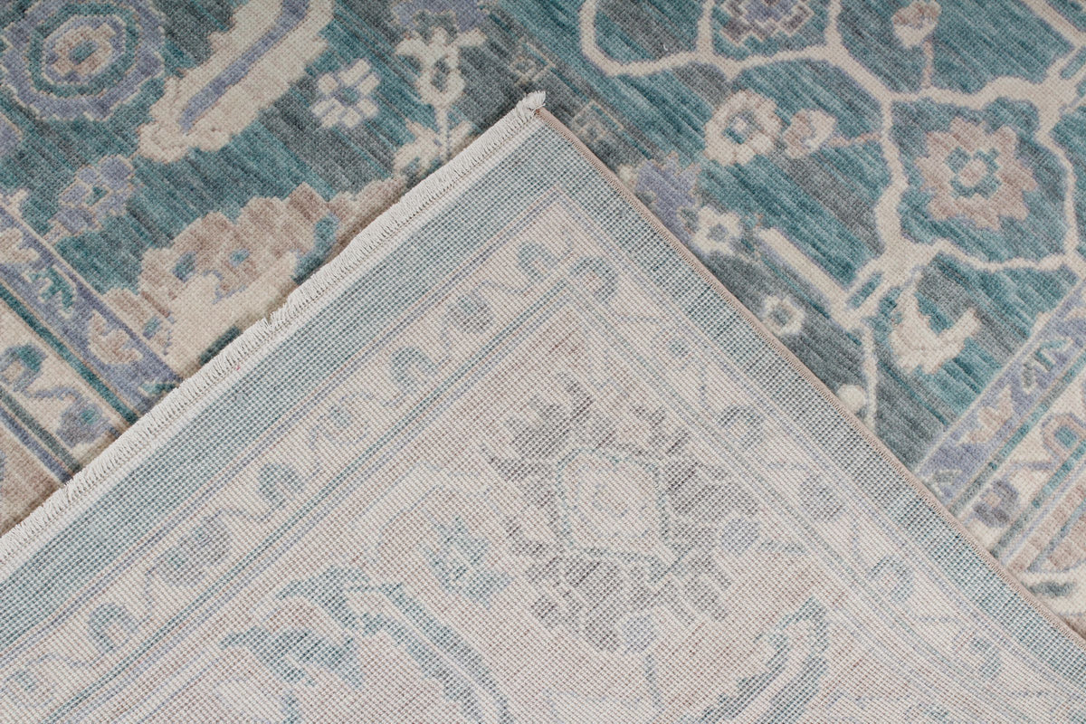 7x10 Light Green and Beige Turkish Traditional Rug