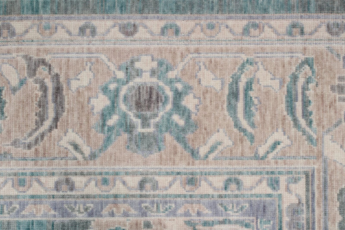 7x10 Light Green and Beige Turkish Traditional Rug