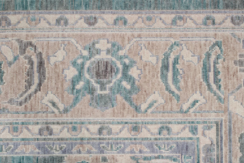 7x10 Green and Beige Turkish Traditional Rug