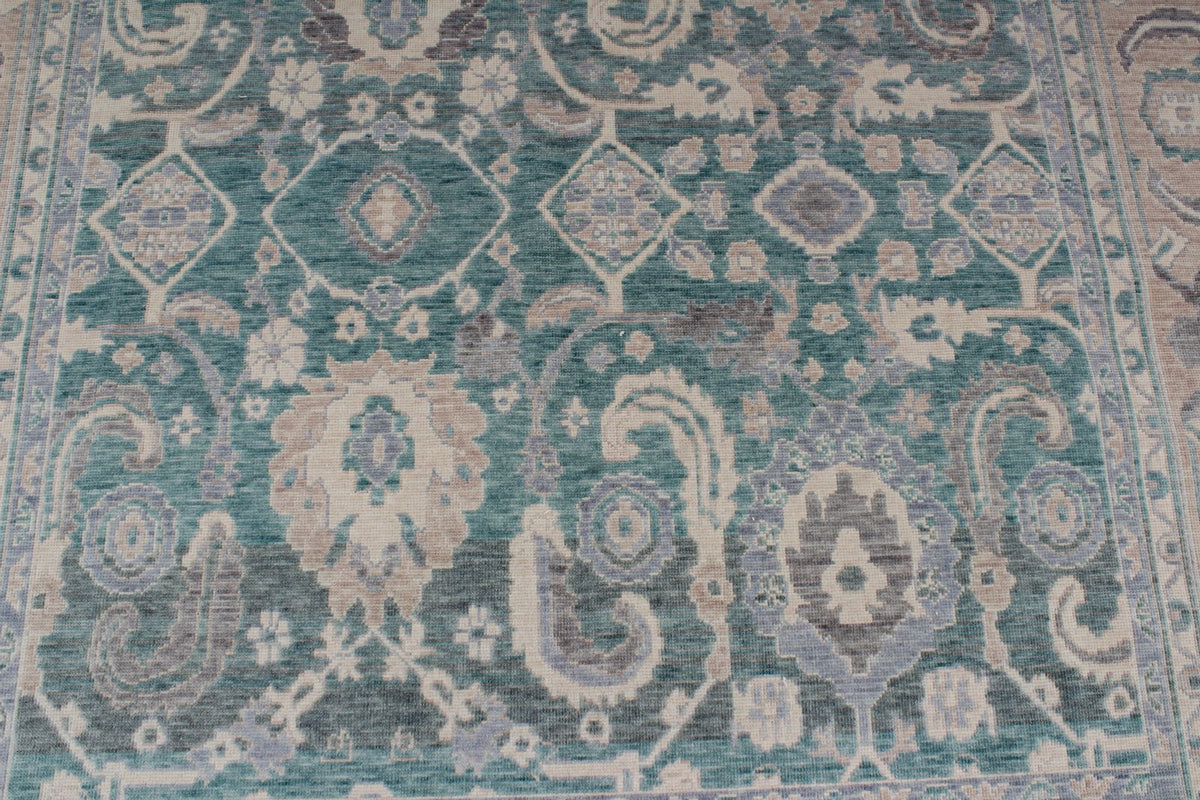 7x10 Light Green and Beige Turkish Traditional Rug