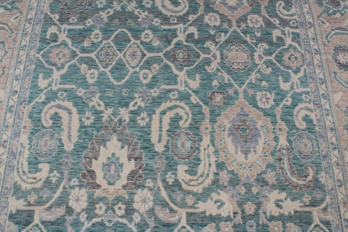 7x10 Light Green and Beige Turkish Traditional Rug