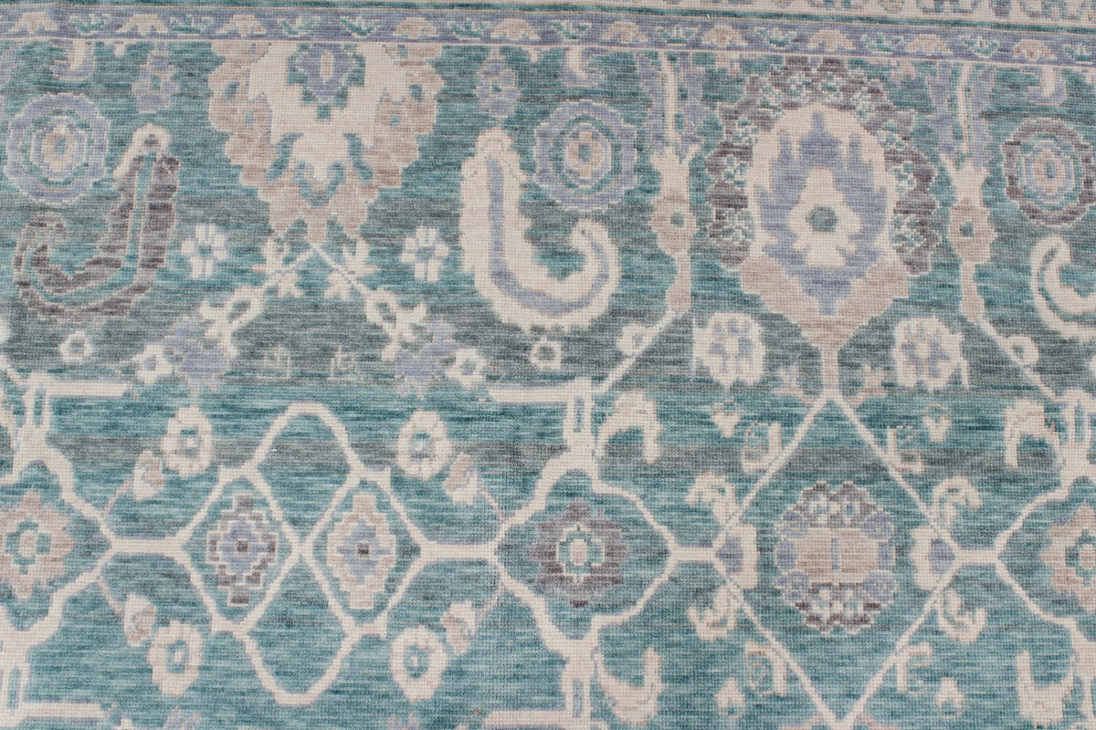 7x10 Light Green and Beige Turkish Traditional Rug