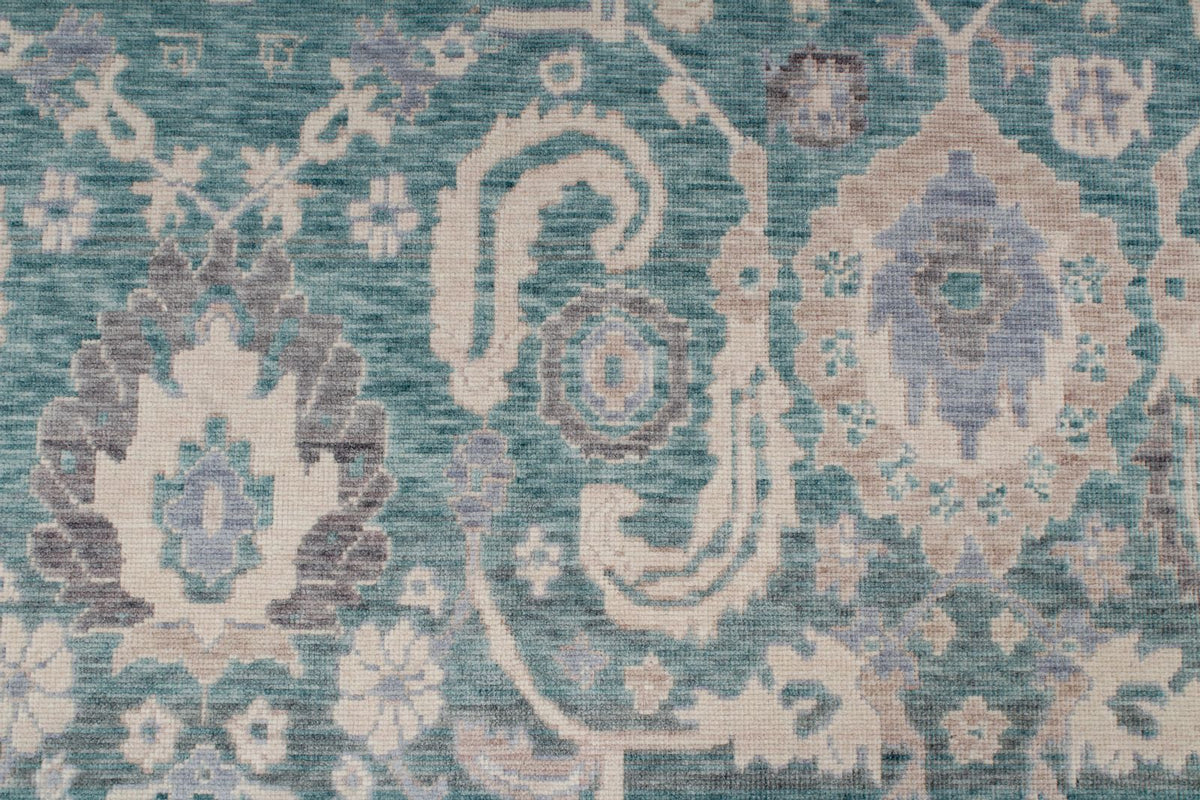 7x10 Light Green and Beige Turkish Traditional Rug