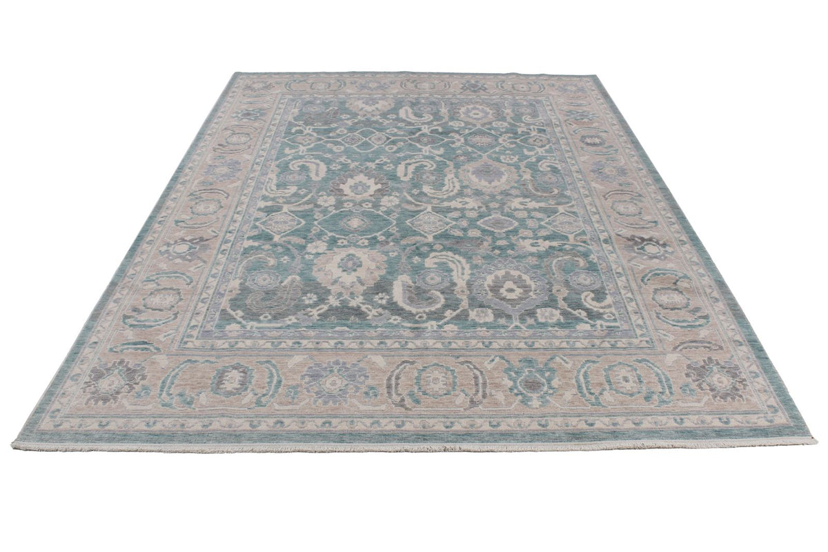 7x10 Light Green and Beige Turkish Traditional Rug