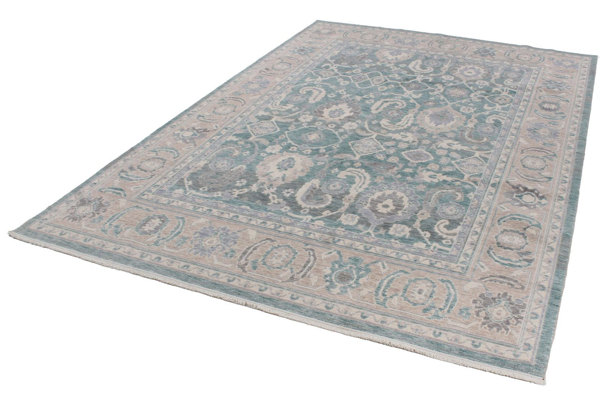 7x10 Light Green and Beige Turkish Traditional Rug