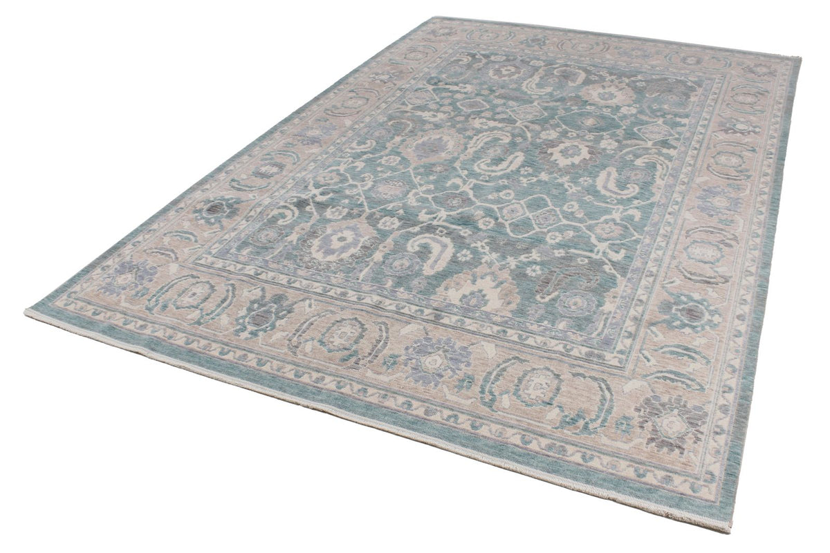 7x10 Light Green and Beige Turkish Traditional Rug