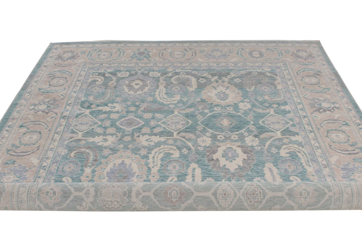 7x10 Light Green and Beige Turkish Traditional Rug