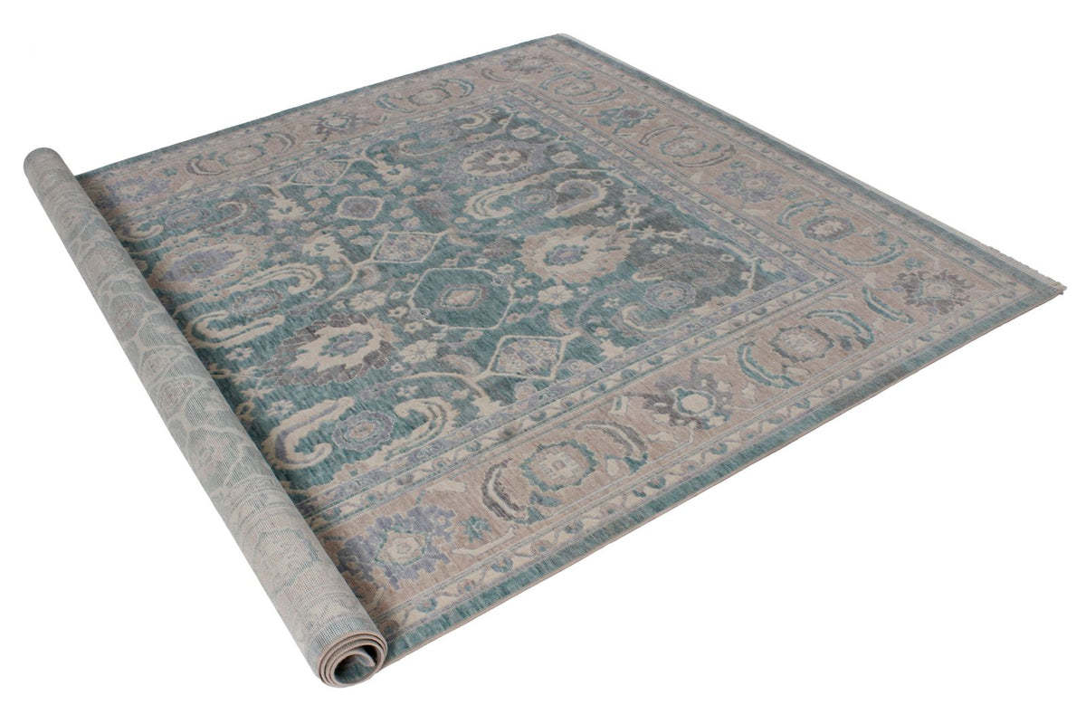 7x10 Light Green and Beige Turkish Traditional Rug