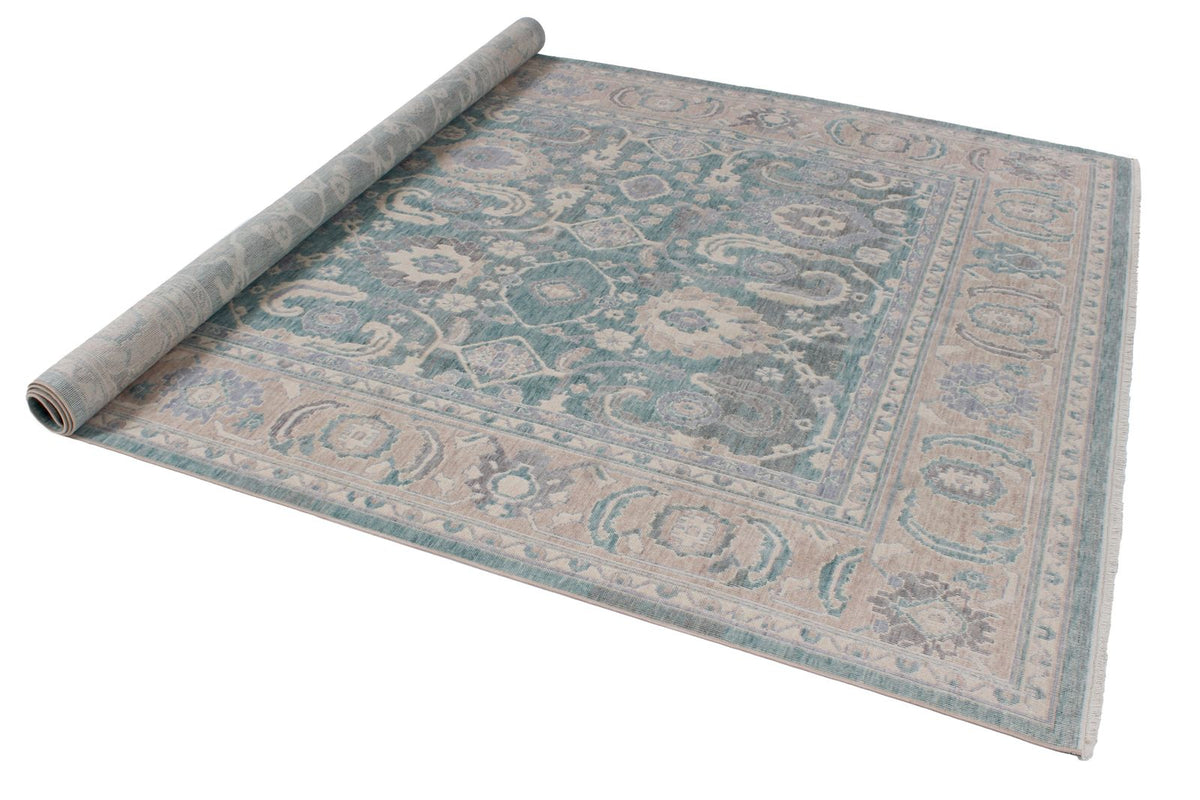 7x10 Light Green and Beige Turkish Traditional Rug