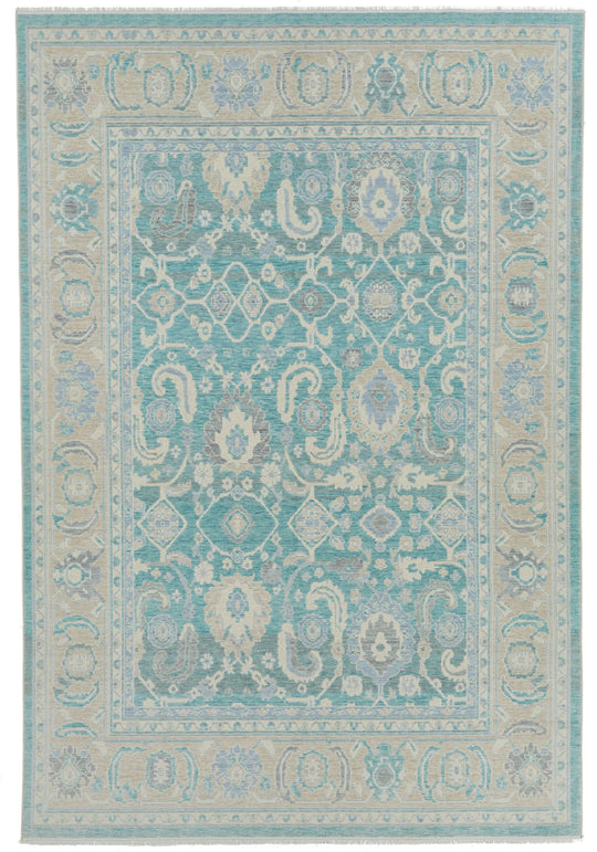 7x10 Light Green and Beige Turkish Traditional Rug