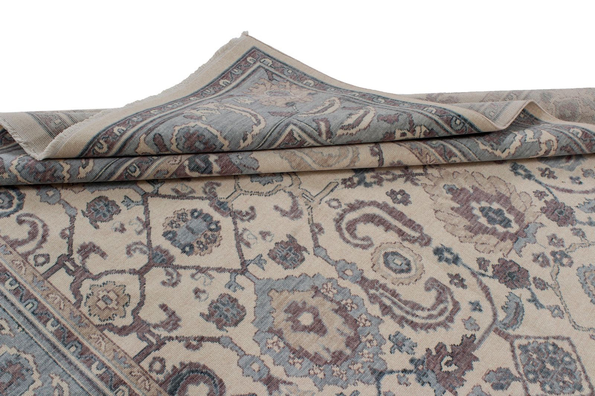 6x10 Ivory and Blue Turkish Traditional Rug