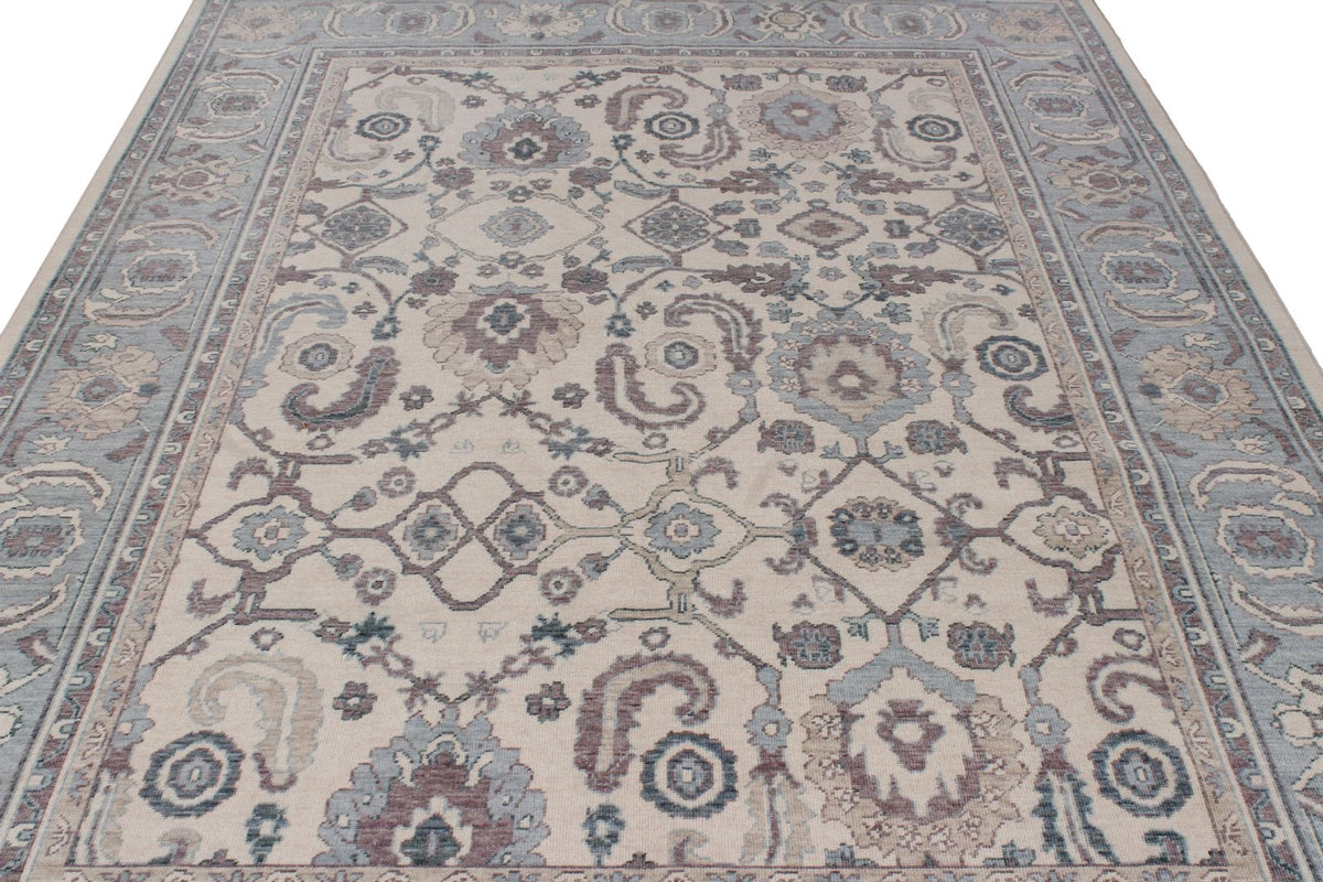 6x10 Ivory and Blue Turkish Traditional Rug