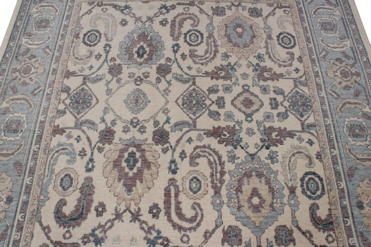 6x10 Ivory and Blue Turkish Traditional Rug