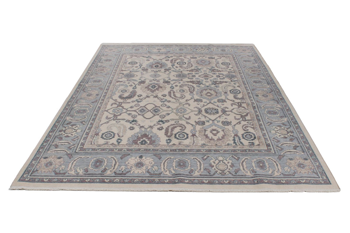 6x10 Ivory and Blue Turkish Traditional Rug