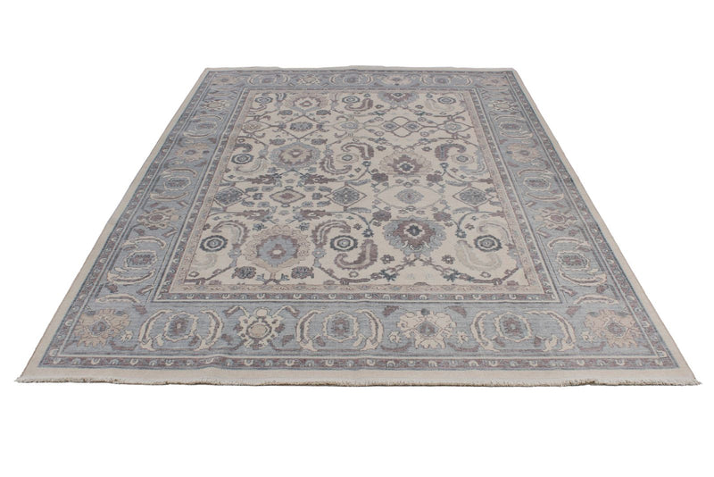 6x10 Ivory and Blue Turkish Traditional Rug