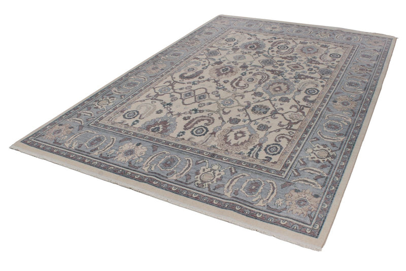 6x10 Ivory and Blue Turkish Traditional Rug