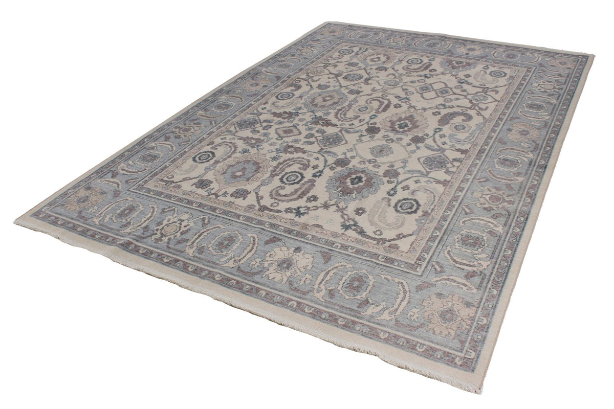 6x10 Ivory and Blue Turkish Traditional Rug