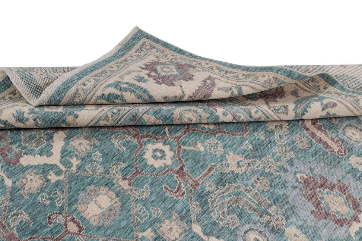 6x10 Green and Ivory Turkish Traditional Rug