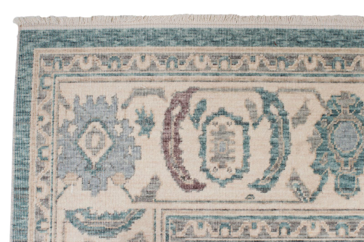 6x10 Green and Ivory Turkish Traditional Rug