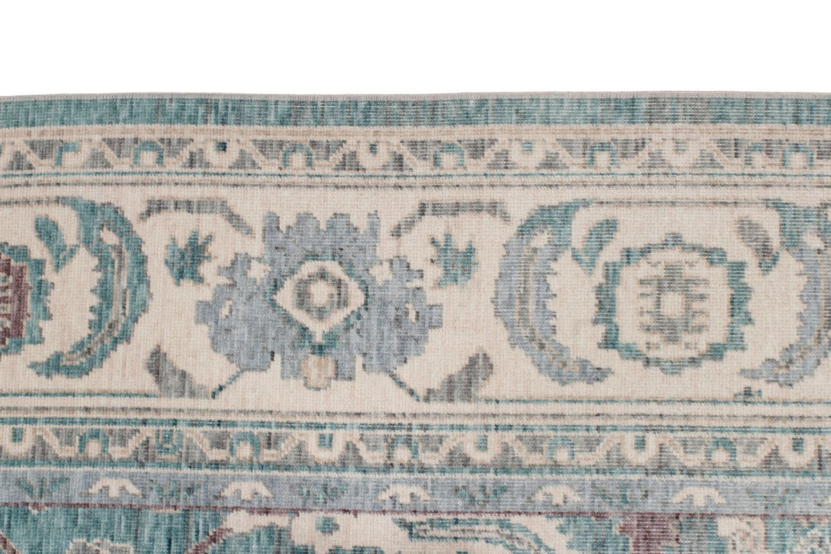 6x10 Green and Ivory Turkish Traditional Rug