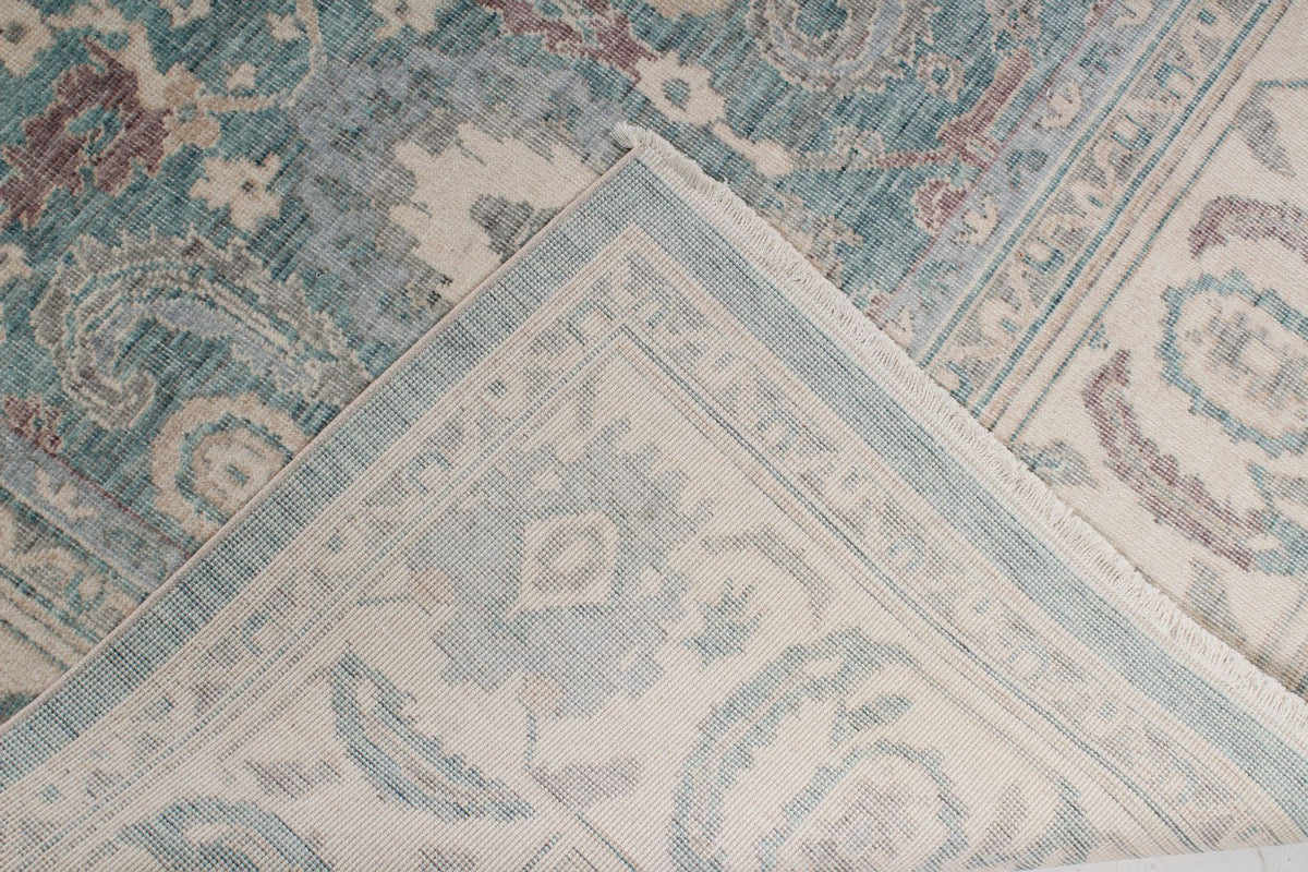 6x10 Green and Ivory Turkish Traditional Rug