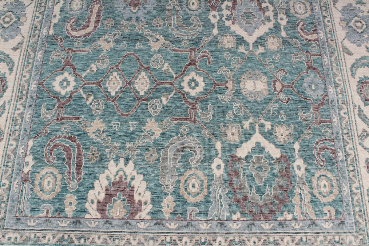 6x10 Green and Ivory Turkish Traditional Rug