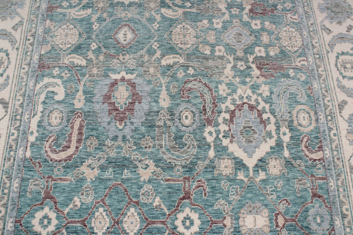 6x10 Green and Ivory Turkish Traditional Rug