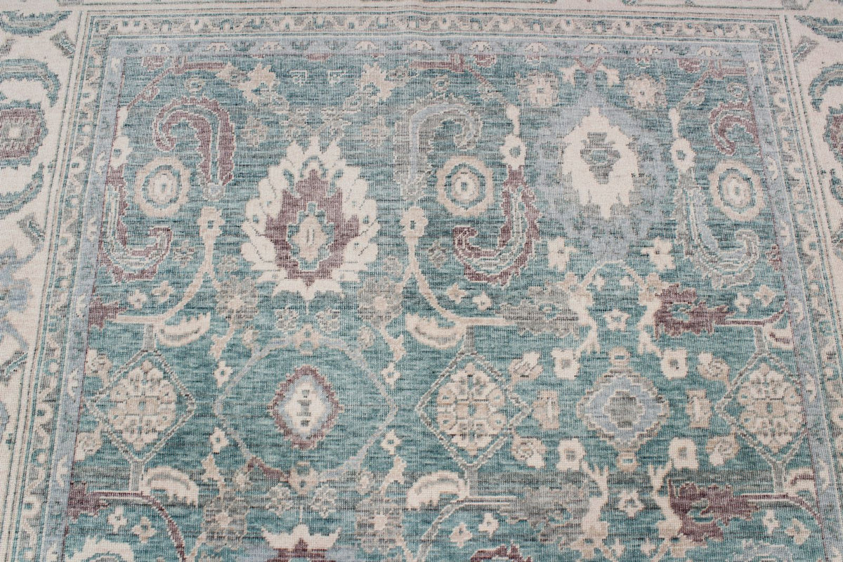6x10 Green and Ivory Turkish Traditional Rug