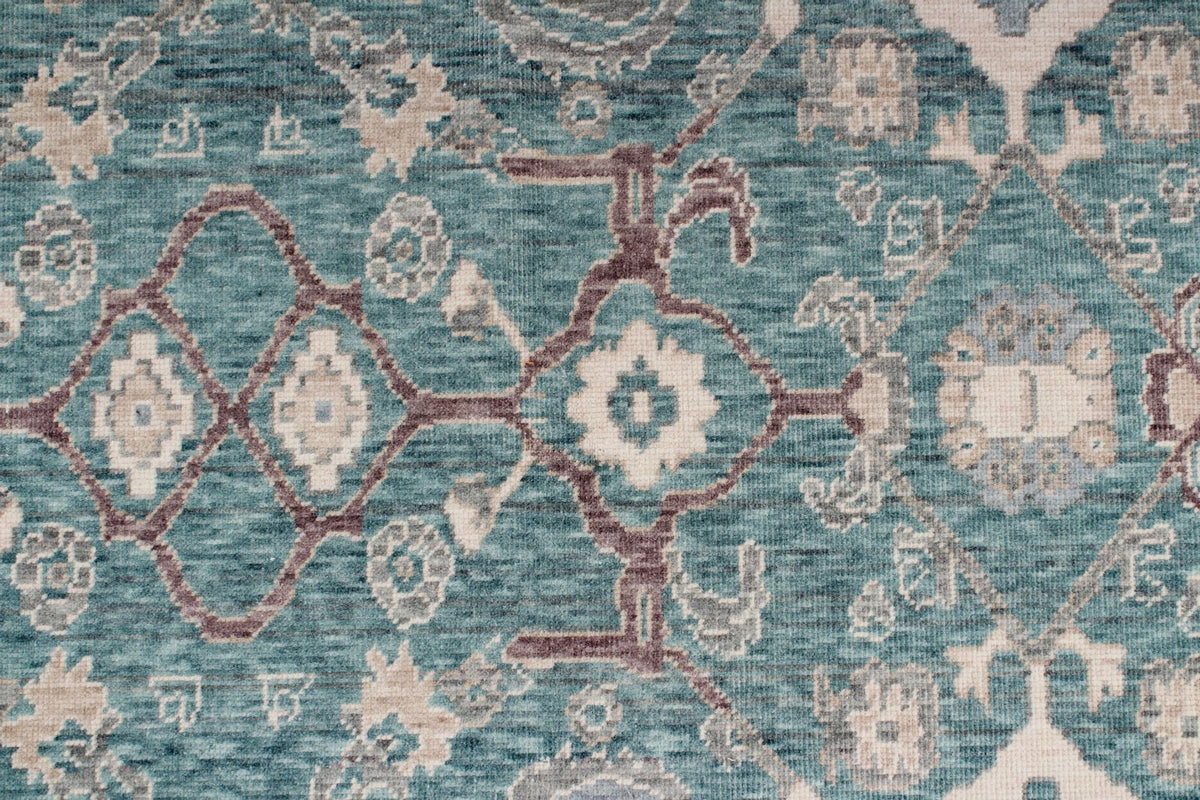 6x10 Green and Ivory Turkish Traditional Rug