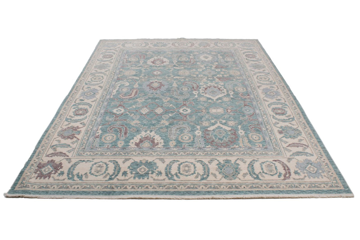 6x10 Green and Ivory Turkish Traditional Rug