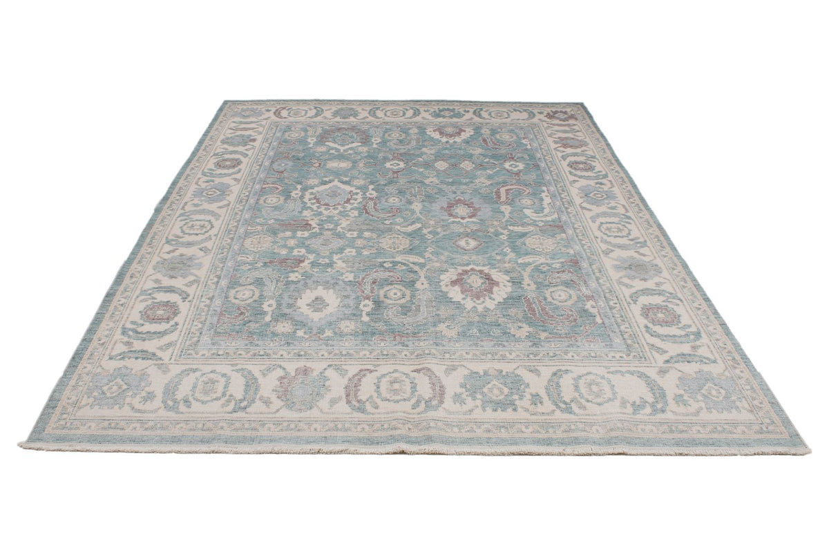 6x10 Green and Ivory Turkish Traditional Rug