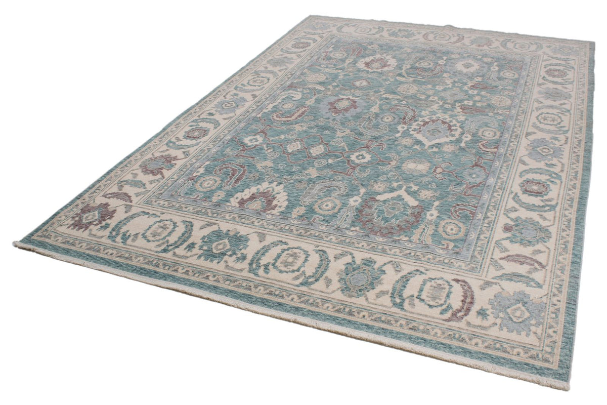 6x10 Green and Ivory Turkish Traditional Rug