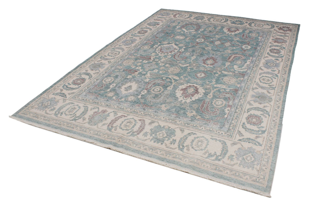 6x10 Green and Ivory Turkish Traditional Rug