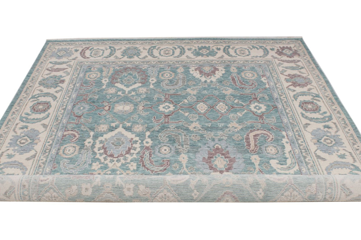 6x10 Green and Ivory Turkish Traditional Rug