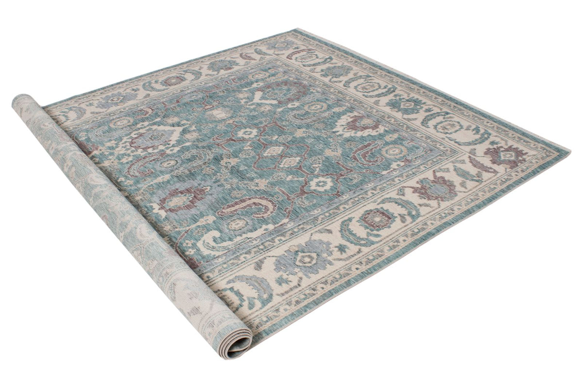 6x10 Green and Ivory Turkish Traditional Rug