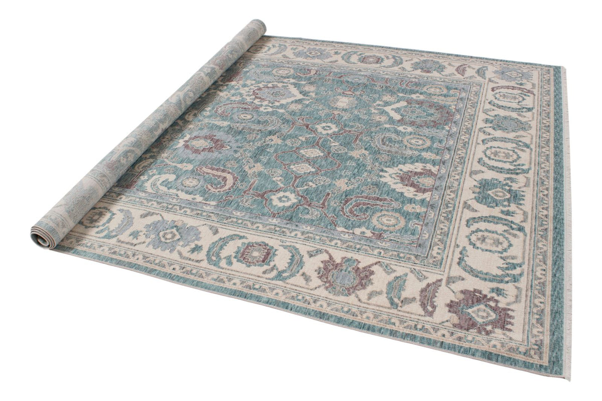 6x10 Green and Ivory Turkish Traditional Rug