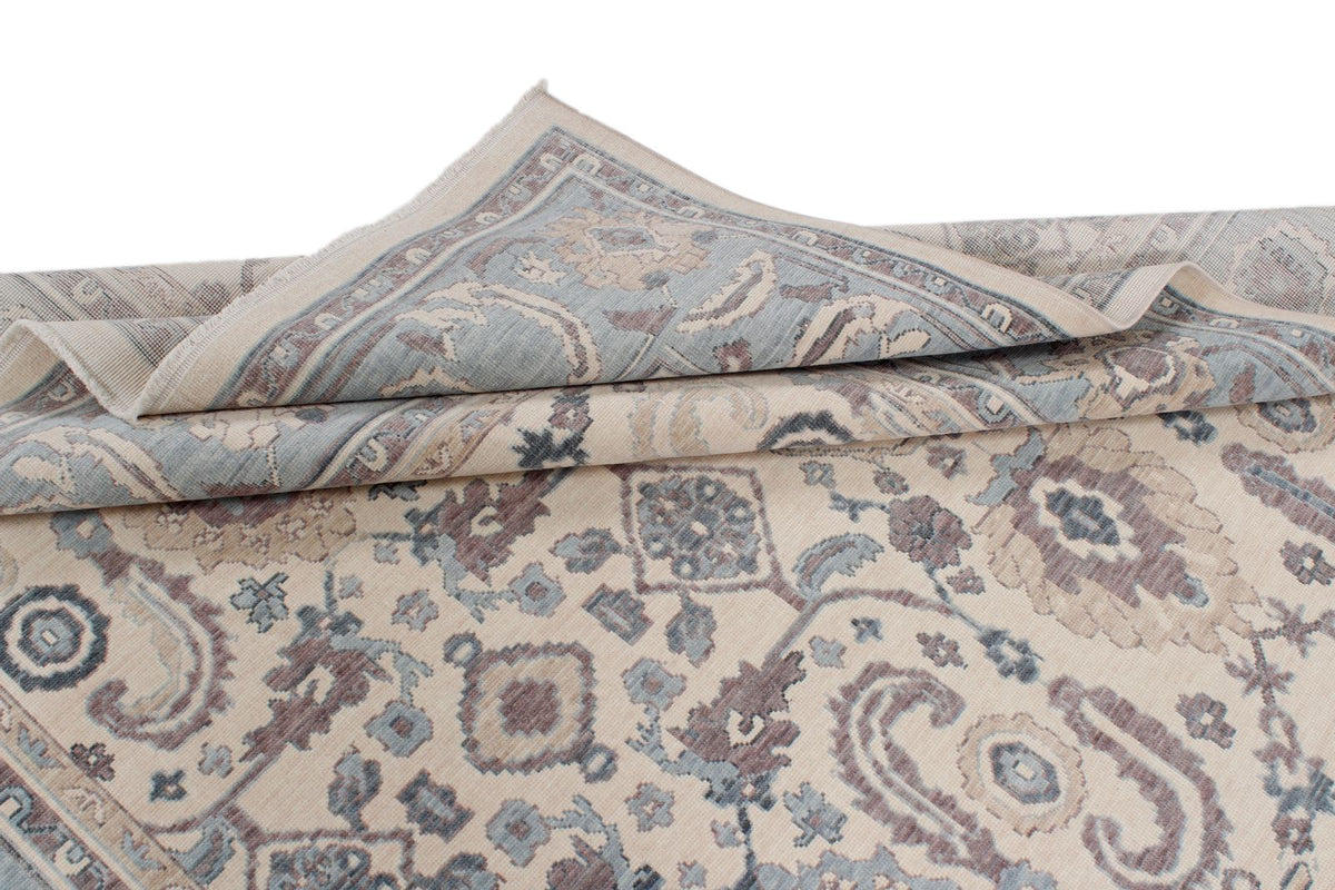 6x10 Ivory and Blue Turkish Traditional Rug