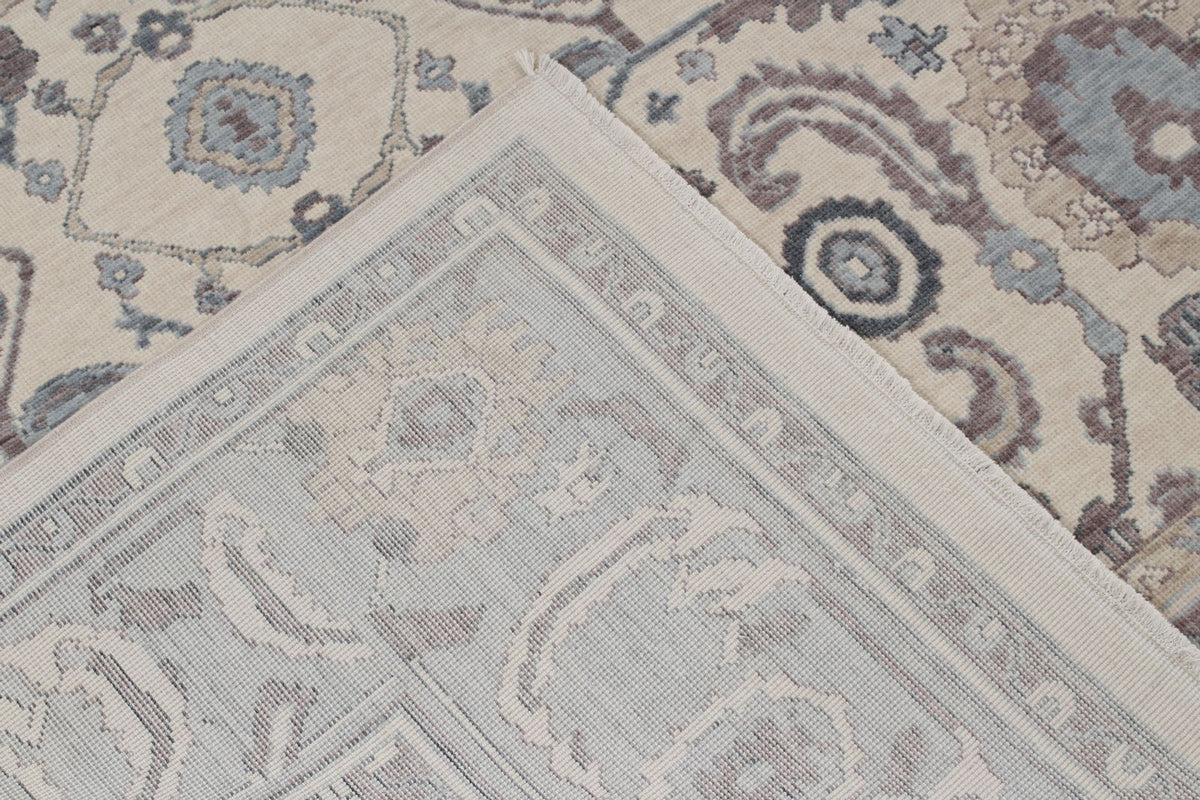 6x10 Ivory and Blue Turkish Traditional Rug