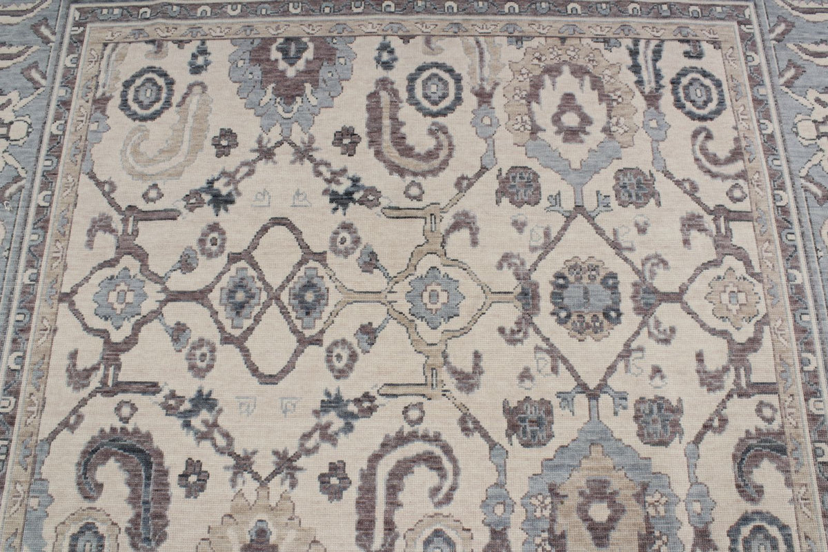 6x10 Ivory and Blue Turkish Traditional Rug
