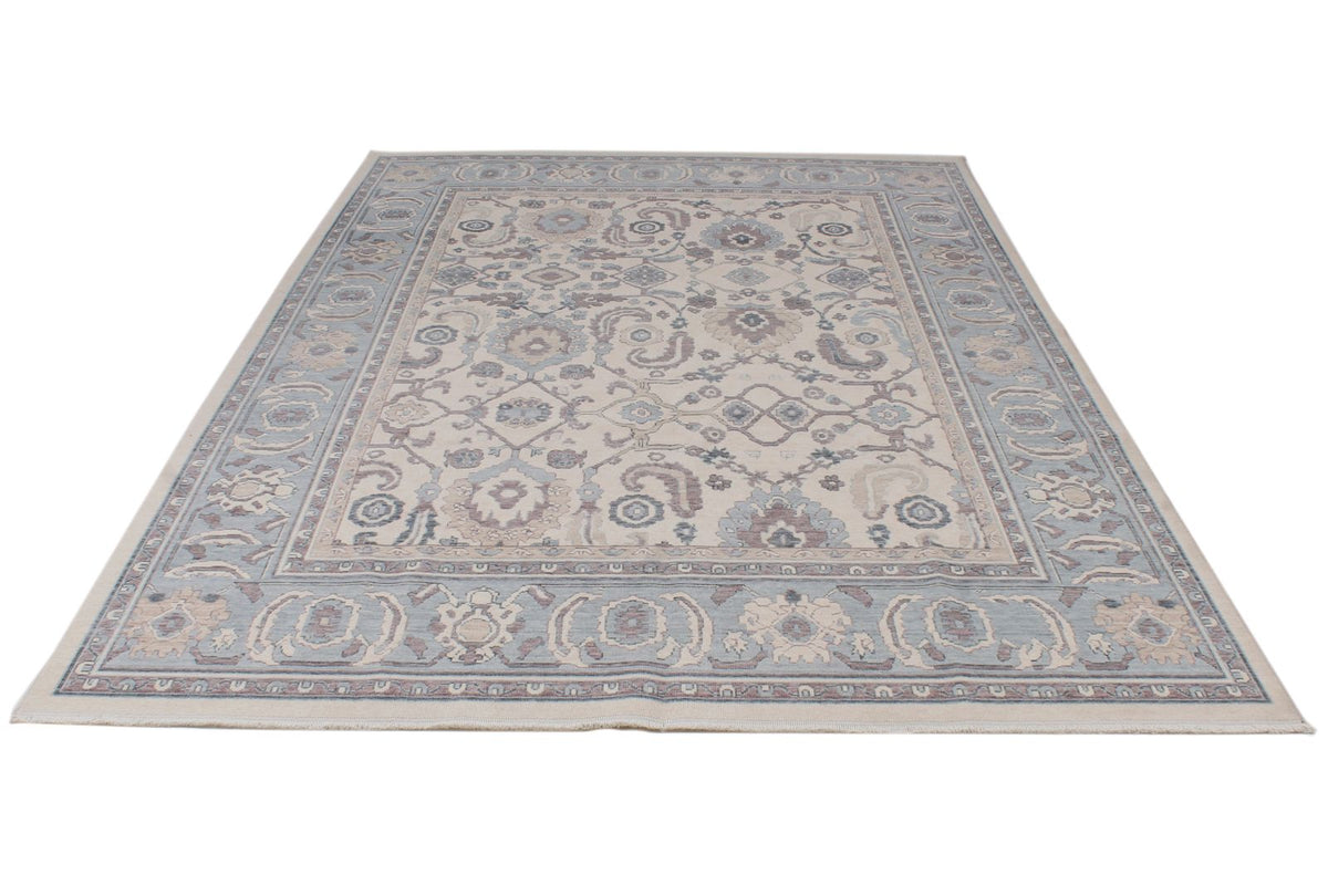 6x10 Ivory and Blue Turkish Traditional Rug