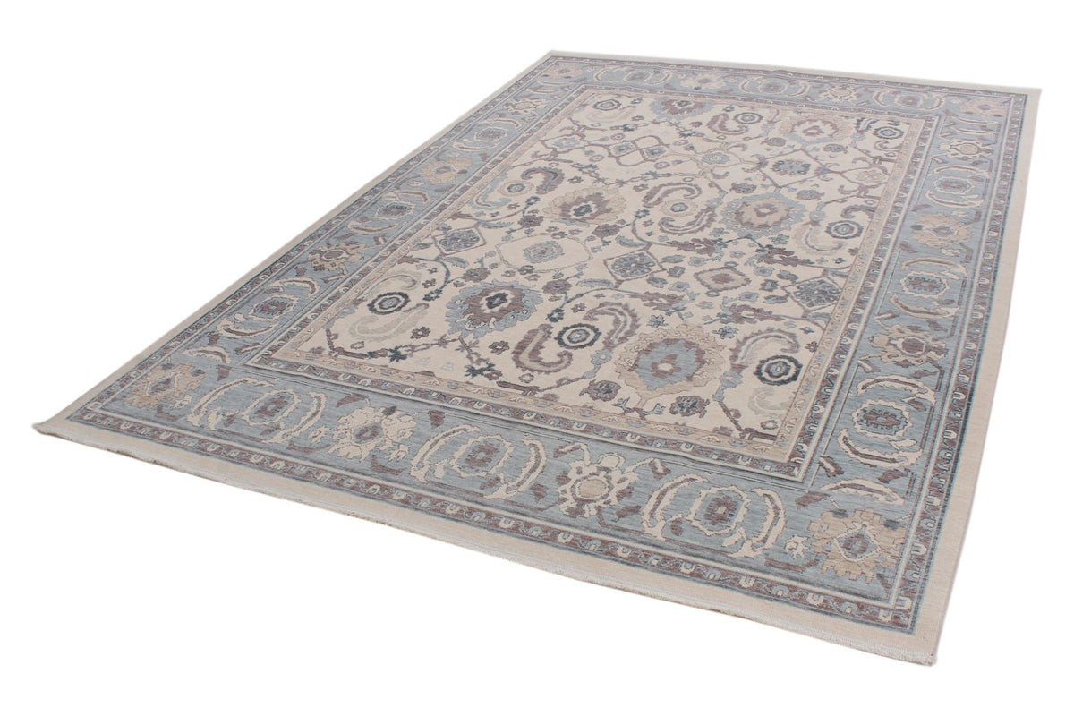 6x10 Ivory and Blue Turkish Traditional Rug