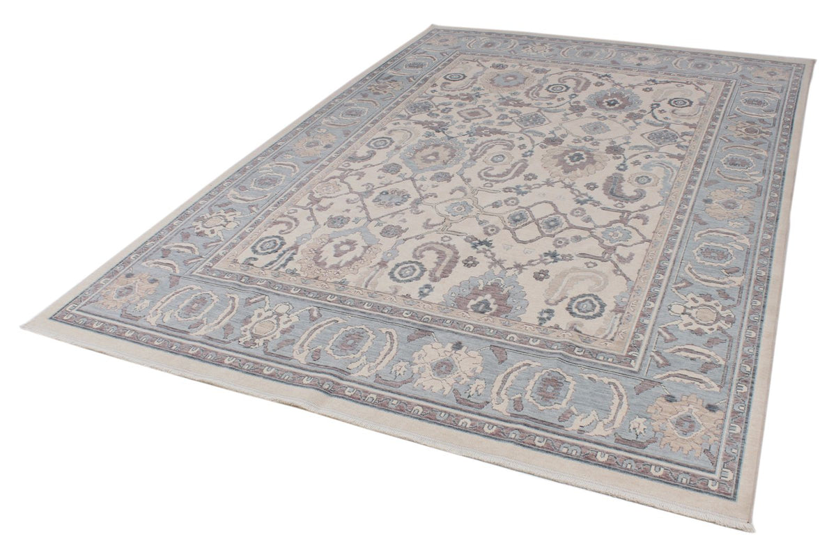 6x10 Ivory and Blue Turkish Traditional Rug