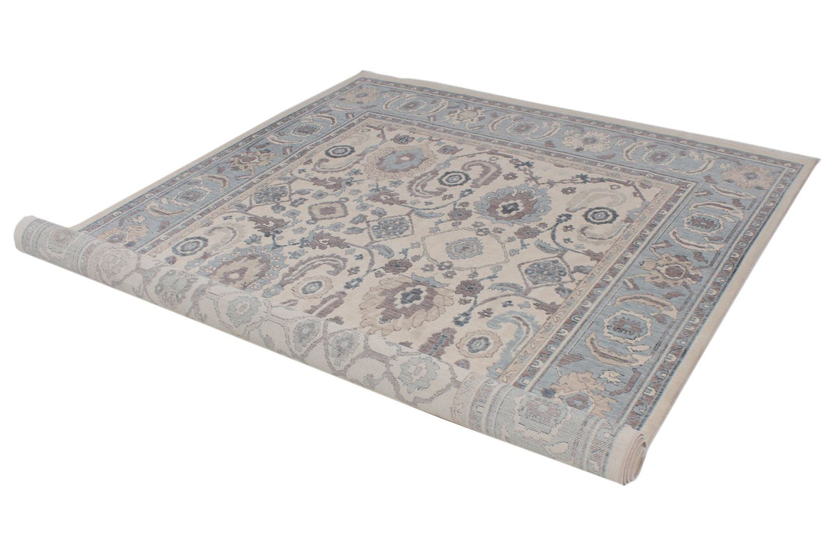 6x10 Ivory and Blue Turkish Traditional Rug